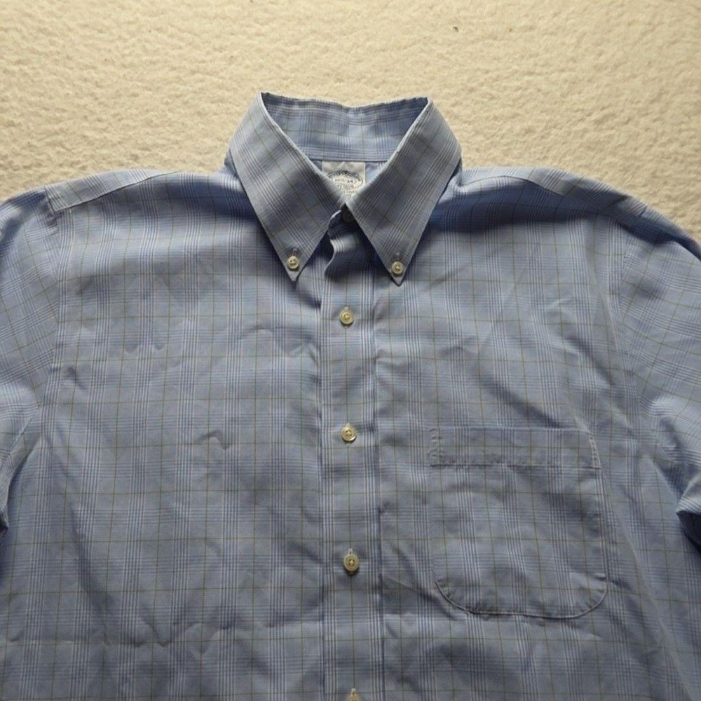 Brooks Brothers Dress Shirt Mens 15.5 34/35 Blue Plaid Slim Fit Non Iron LS